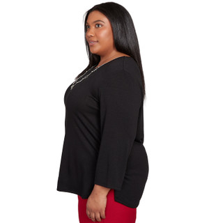 Thumbnail 3: Alfred Dunner Alfred Dunner Plus 3Q Sleeve Melange Necklace Top 