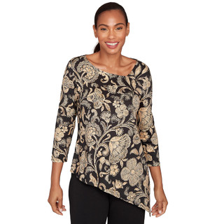 Thumbnail 1: Ruby Road Ruby Road Womens 3Q Sleeve Popover Gold Foil Top 