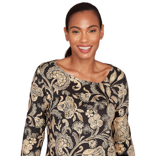 Thumbnail 3: Ruby Road Ruby Road Womens 3Q Sleeve Popover Gold Foil Top 