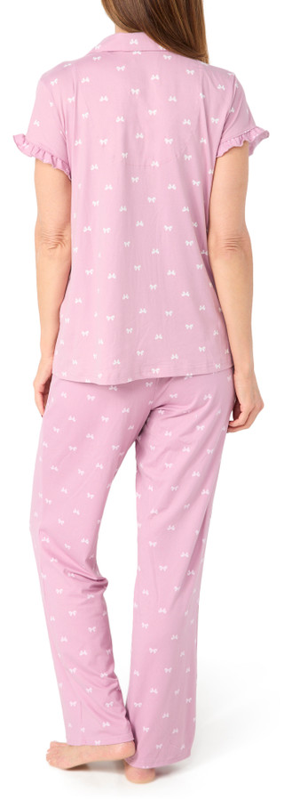 Thumbnail 4: Laura Ashley Laura Ashley Womens 2 Pc Pink Bows Print Ruffle Pajama Set 