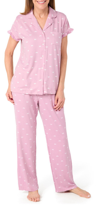 Thumbnail 6: Laura Ashley Laura Ashley Womens 2 Pc Pink Bows Print Ruffle Pajama Set 