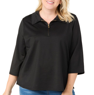 Thumbnail 1: RIO & RIAN Rio & Rian Plus 3/4 Sleeve Zip Pointe Top 