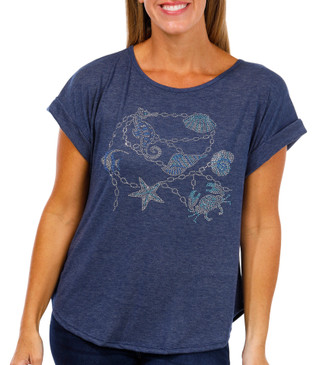 Thumbnail 1: SJS SJS Womens Petite Embellished Costal Crew Neck T-Shirt 