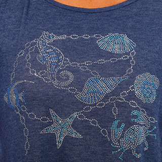 Thumbnail 3: SJS SJS Womens Petite Embellished Costal Crew Neck T-Shirt 