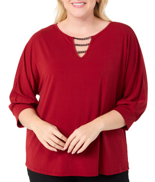 Thumbnail 1: RIO & RIAN Rio & Rian Plus 3/4 Sleeve Dolman Top with Chain Detail 