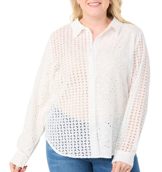 Thumbnail 1: LIV LOS ANGELES Liv Los Angeles Plus Long Sleeve Eyelet Button Down Top 