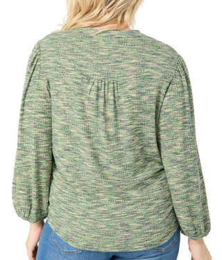 Thumbnail 2: Zac & Rachel Zac & Rachel Plus Long Sleeve Melange Ribbed Split Neck Top 