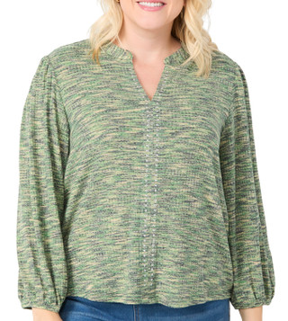 Thumbnail 1: Zac & Rachel Zac & Rachel Plus Long Sleeve Melange Ribbed Split Neck Top 