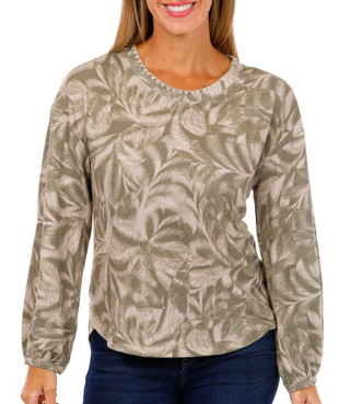 Thumbnail 1: Democracy Democracy Womens Long Sleeve Floral Embroidered Neck Top 