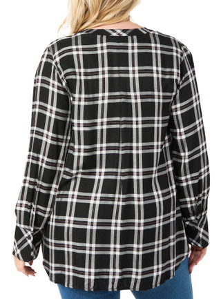 Thumbnail 2: Zac & Rachel Zac & Rachel Plus Long Sleeve Split Neck Plaid Flannel Top 