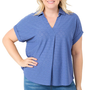 Thumbnail 1: RIO & RIAN Rio & Rian Plus Eyelet Johnny Collar Top 