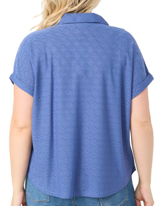 Thumbnail 2: RIO & RIAN Rio & Rian Plus Eyelet Johnny Collar Top 