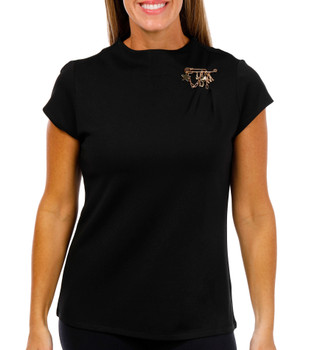 Thumbnail 1: BADGLEY MISCHKA Badgley Mischka Womens Short Sleeve Ponte Pin Shoulder Top 