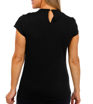 Thumbnail 2: BADGLEY MISCHKA Badgley Mischka Womens Short Sleeve Ponte Pin Shoulder Top 