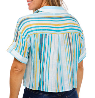Thumbnail 2: Zac & Rachel Zac & Rachel Womens Petite Short Sleeve Striped Top 