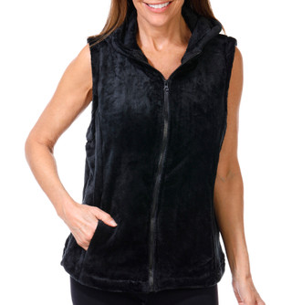 Thumbnail 1: VOGO Vogo Womens Faux Fur Solid Color Zip Up Hooded Vest 