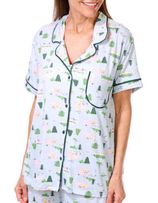 Thumbnail 3: JACLYN Jaclyn Womens 2 Pc Poconos Camper Print Pajama Pants Set 