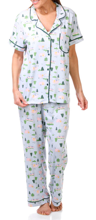 Thumbnail 1: JACLYN Jaclyn Womens 2 Pc Poconos Camper Print Pajama Pants Set 