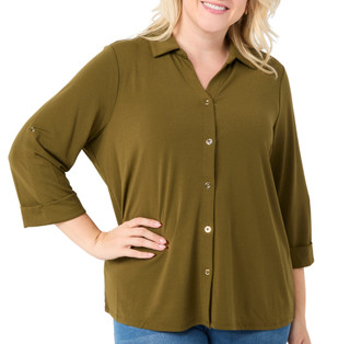 Thumbnail 1: RIO & RIAN Rio & Rian Plus 3/4 Roll Tab Sleeve Button Down Top 
