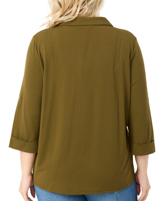 Thumbnail 2: RIO & RIAN Rio & Rian Plus 3/4 Roll Tab Sleeve Button Down Top 