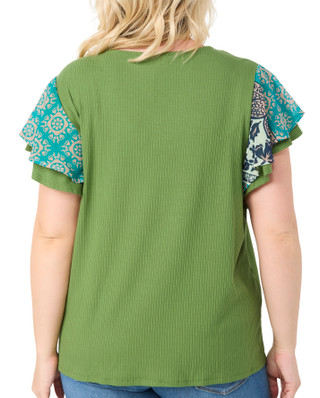 Thumbnail 2: RIO & RIAN Rio & Rian Plus Flutter Sleeve Ribbed Top 