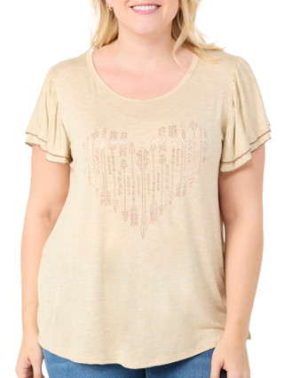 Thumbnail 1: AMANA Amana Plus Ruffle Sleeve Arrow Heart Top 