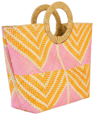 Thumbnail 3: ZODAX Zodax Mia Beach Tote Bag with Ring Handle Geometric Design 