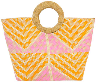 Thumbnail 1: ZODAX Zodax Mia Beach Tote Bag with Ring Handle Geometric Design 