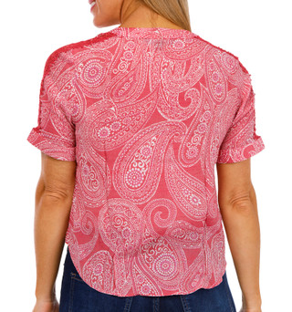 Thumbnail 3: ZAC AND RACHEL Zac & Rachel Petite Short Sleeve Paisley Tie Front Top 