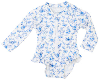 Thumbnail 1: Little Me Little Me Baby Girl Blue Floral Rash Guard Swimsuit 
