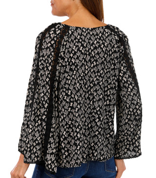 Thumbnail 2: Angie Angie Juniors Long Sleeve Textured Print Blouse Top 