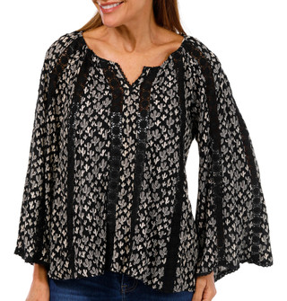 Thumbnail 1: Angie Angie Juniors Long Sleeve Textured Print Blouse Top 
