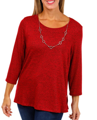 Thumbnail 1: Alfred Dunner Alfred Dunner Womens 3/4 Sleeve Melange Necklace Top 