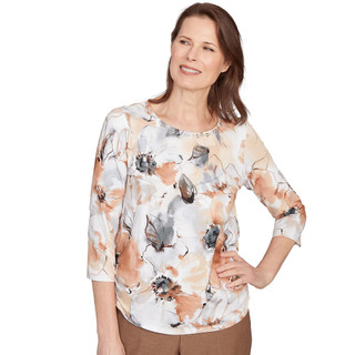Thumbnail 1: Alfred Dunner Alfred Dunner Womens 3Q Sleeve Watercolor Floral Top 