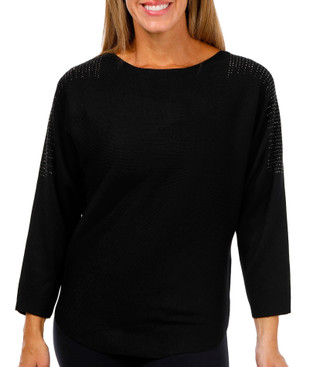 Thumbnail 1: BIRCH NY Birch NY Womens Long Sleeve Shoulder Bling Crew Neck Sweater 