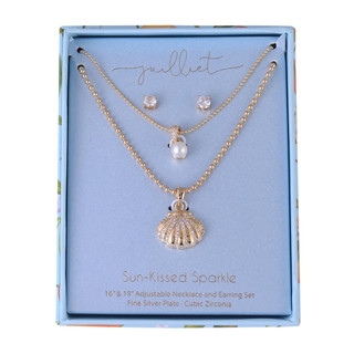 Thumbnail 2: Juilliet Juilliet Shell Pearl Pendant Necklace & Stud Earrings Set 