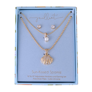 Thumbnail 2: Juilliet Juilliet Shell Pearl Pendant Necklace & Stud Earrings Set 
