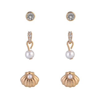 Thumbnail 1: Juilliet Juilliet 3 Pk Pearl Shell Stud Earrings Set 