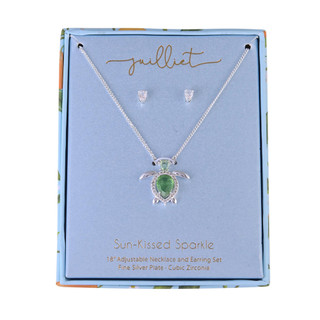 Thumbnail 2: Juilliet Juilliet Turtle Pendant Necklace & Stud Earrings Set 