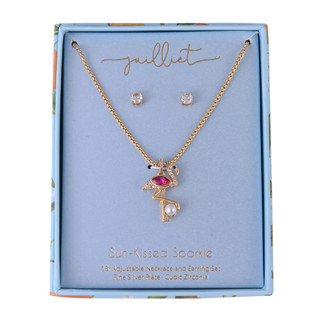Thumbnail 2: Juilliet Juilliet Flamingo Pendant Necklace & Stud Earrings Set 