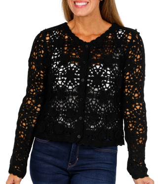 Thumbnail 1: LIV LOS ANGELES Liv Los Angeles Womens Long Sleeve Button Crochet Sweater 