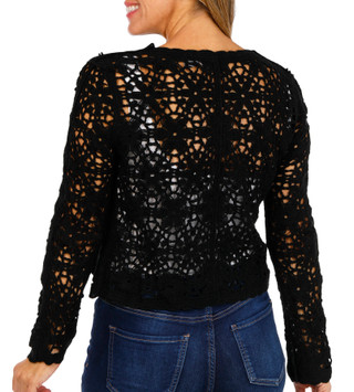 Thumbnail 2: LIV LOS ANGELES Liv Los Angeles Womens Long Sleeve Button Crochet Sweater 