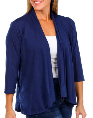 Thumbnail 1: NY COLLECTION NY Collection Petite 3/4 Sleeve Solid Jersey Knit Cardigan 