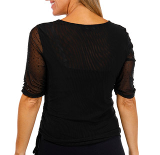 Thumbnail 2: BADGLEY MISCHKA Badgley Mischka Womens Short Sleeve Side Tie Mesh Knit Top 