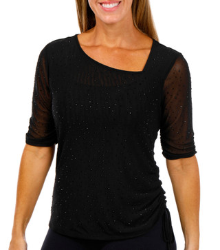 Thumbnail 1: BADGLEY MISCHKA Badgley Mischka Womens Short Sleeve Side Tie Mesh Knit Top 