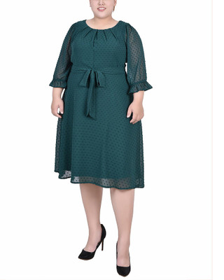 Thumbnail 1: NY COLLECTION NY Collection Plus 3/4 Sleeve Belted Swiss Dot Dress 