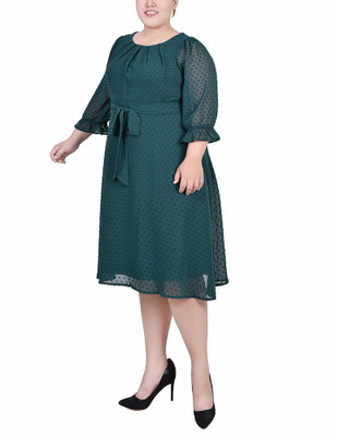 Thumbnail 3: NY COLLECTION NY Collection Plus 3/4 Sleeve Belted Swiss Dot Dress 