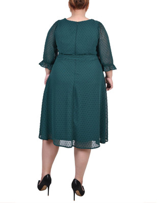 Thumbnail 2: NY COLLECTION NY Collection Plus 3/4 Sleeve Belted Swiss Dot Dress 