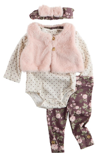Thumbnail 1: Nicole Miller Nicole Miller Baby Girls 4 Pc Fur Vest Set 