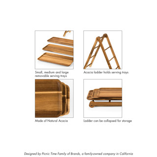 Thumbnail 4: Toscana Toscana 100% Natural Acacia 3 Tiered Serving Ladder Tray 